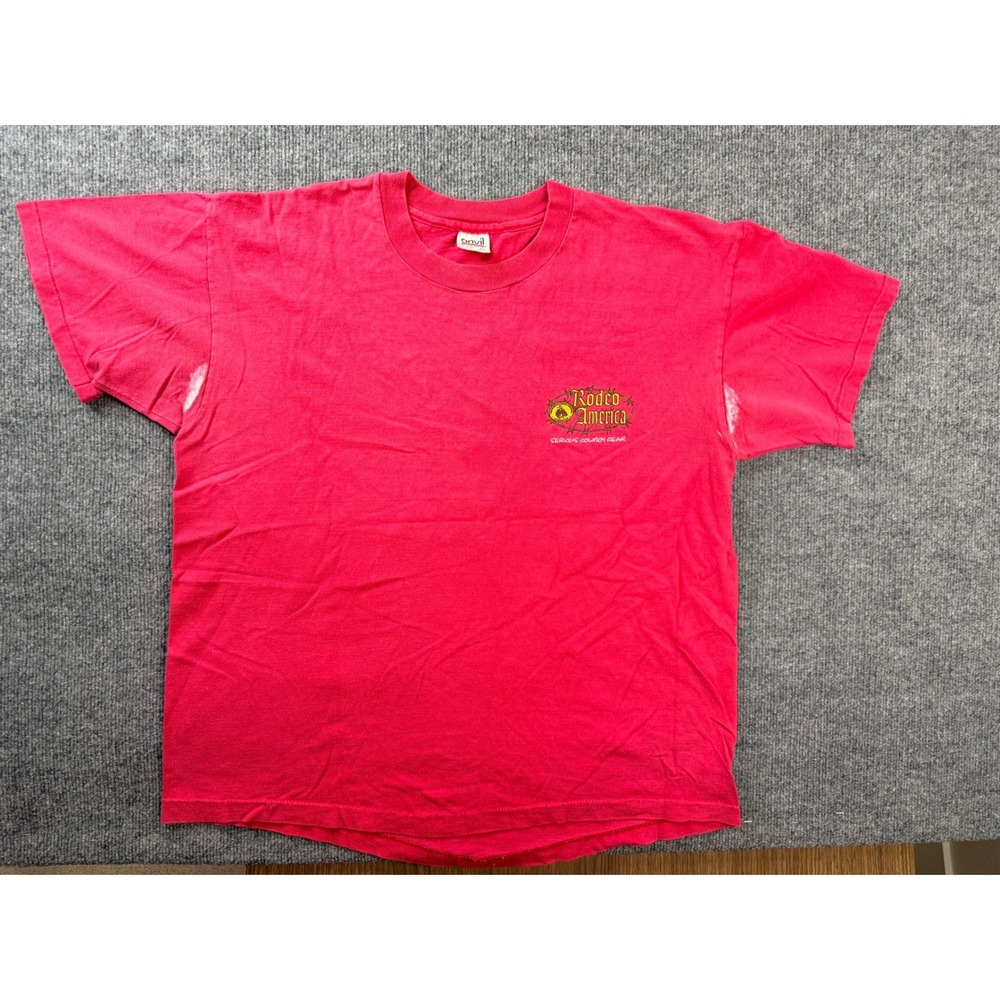 Vintage 90s Rodeo America T Shirt XL Red Cotton Graphic Tee USA Made 1995 Anvil